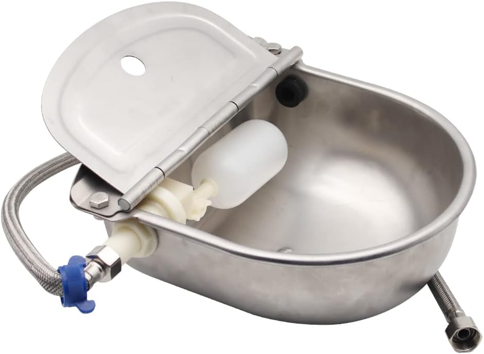 Automatic Water Feeder Trough Bowl with Pipe for Cattle Horse Goat Sheep Dog Animals Stainless Pet Livestock Tool
