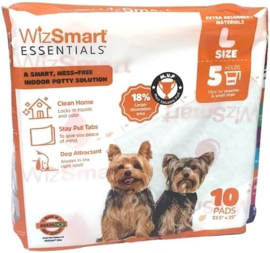 WizSmart Essentials Large Dog Pads, 23.5" x 22", Extra Absorbent Puppy Training Pads, Indoor Potty Pads, Leakproof Gel Pads for Small Dogs, Crate, House, Travel, Eco-Friendly, Non-Slip - 10 Count