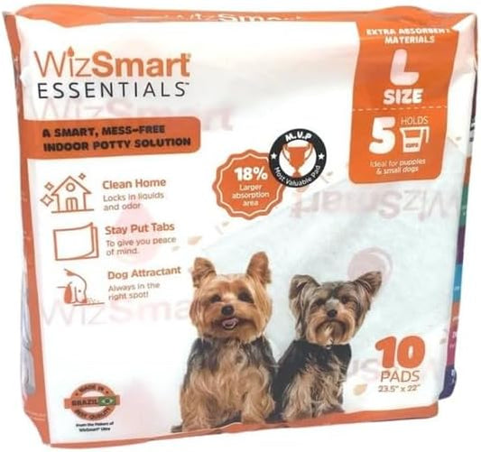 WizSmart Essentials Large Dog Pads, 23.5" x 22", Extra Absorbent Puppy Training Pads, Indoor Potty Pads, Leakproof Gel Pads for Small Dogs, Crate, House, Travel, Eco-Friendly, Non-Slip - 10 Count