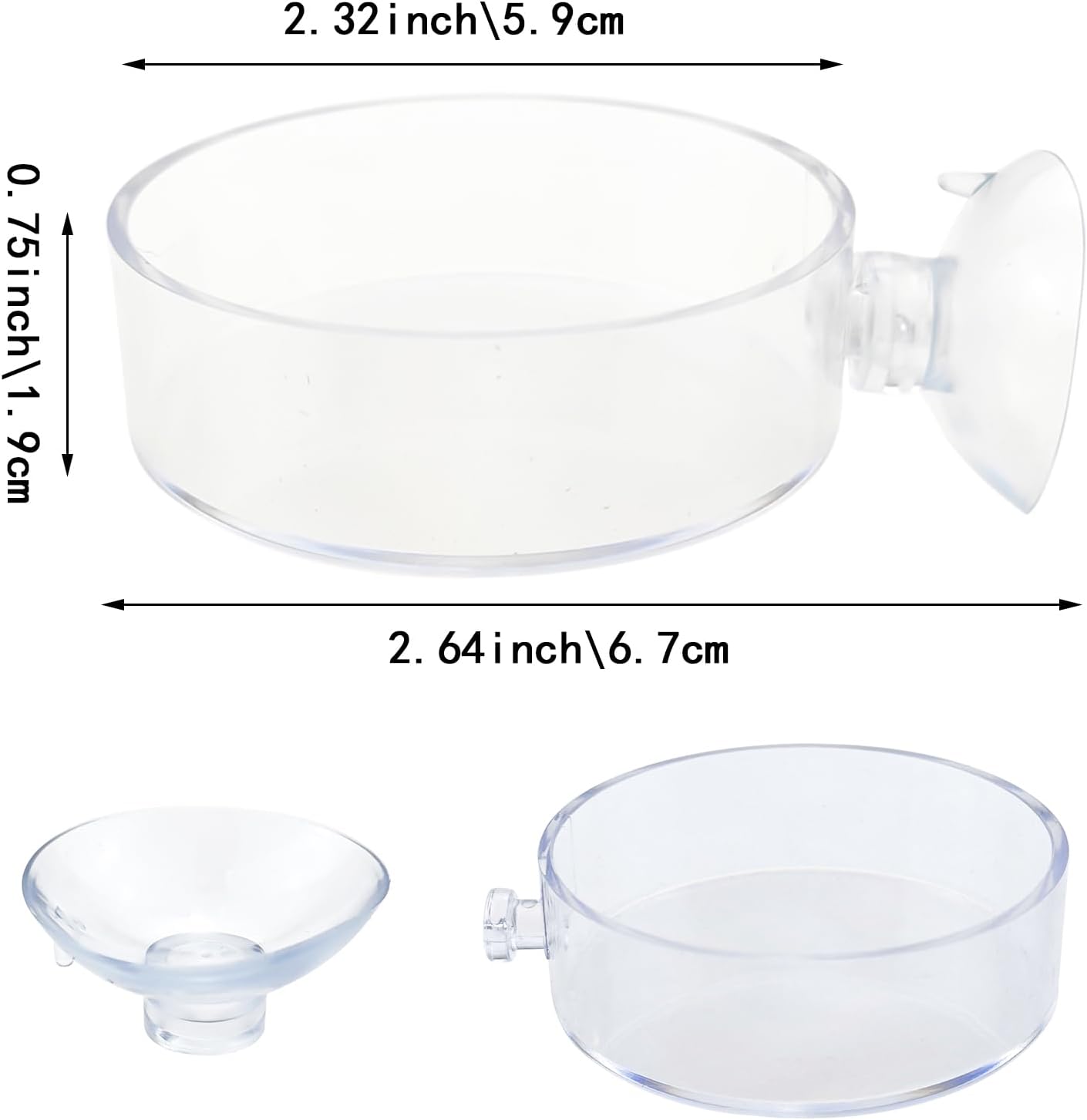 2 Pack 60mm Aquarium Shrimp Feeder Dish with Suction Round Clear Fish Tank Food Tray Container Feeder Bowl Prevent Food Spilling
