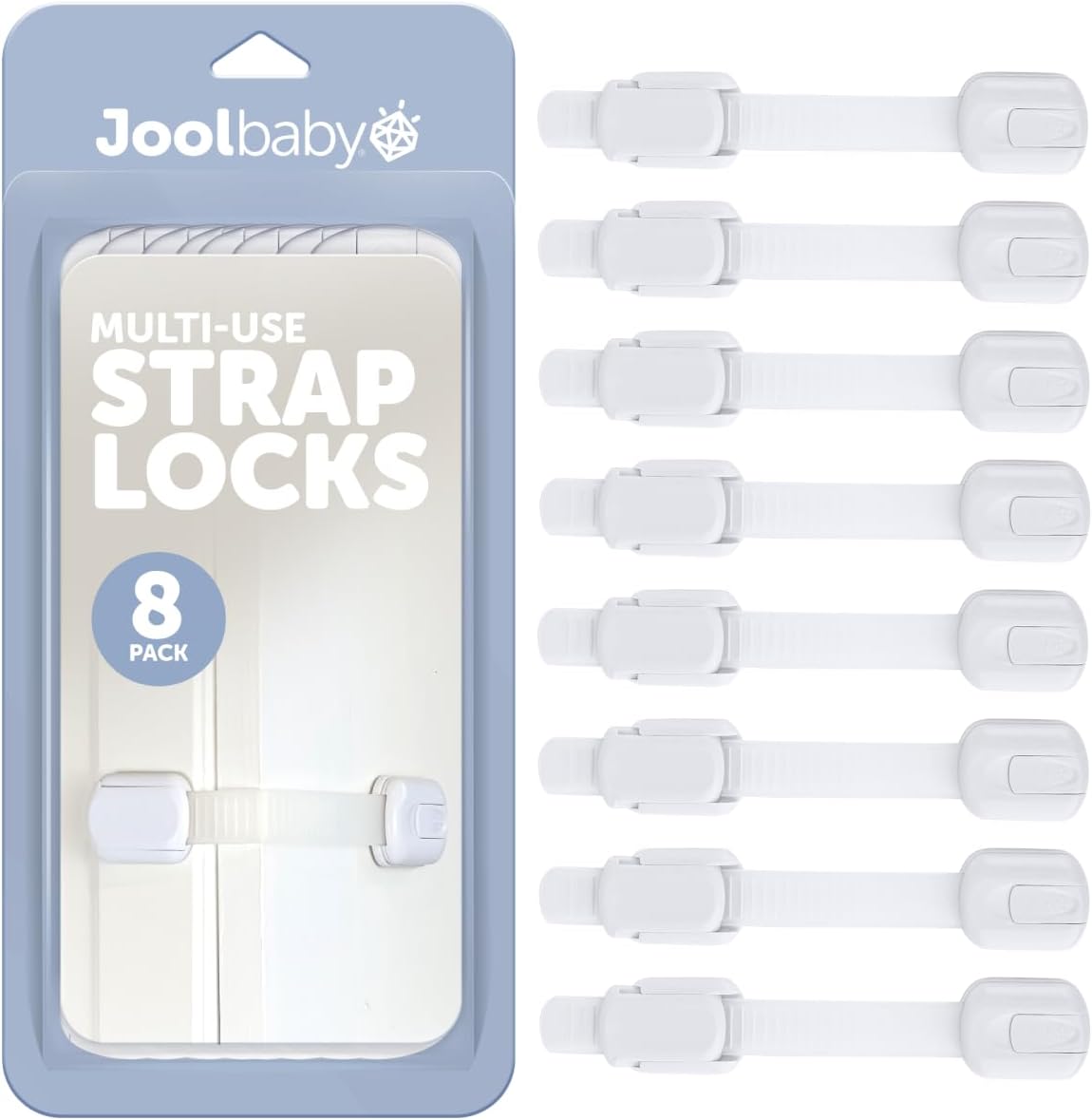 Child Safety Strap Locks (8 Pack) Baby Proof Cabinets, Drawers, Fridge, Toilet & Trash Cans – 3M Adhesive Childproof Locks – Jool Baby