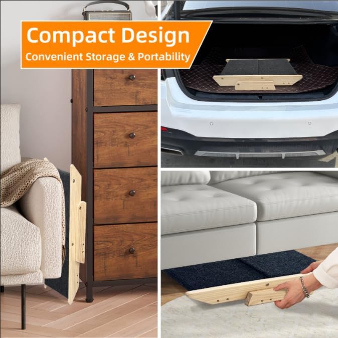 Dog Stairs/Ramp for Bed, Wooden 2-in-1 Foldable Pet Stairs & Ramp, Portable Dog Step Up to 180 Pound for Elderly/Short-Legged Dogs, 2 Steps for Beds, Couch, Cars