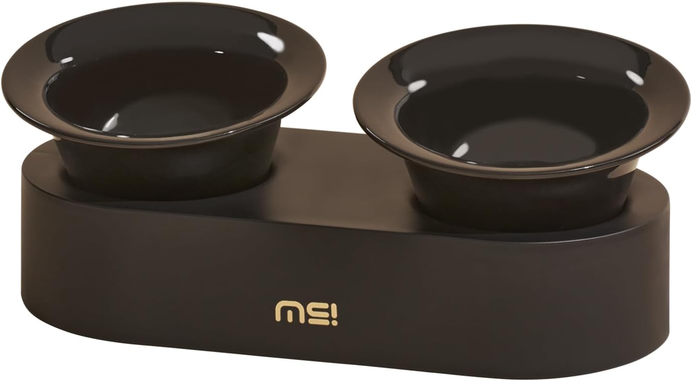 MS!MAKE SURE Raised Cat Bowls Set - Ceramic Dishes with Non-Slip Stand, 9° Tilted, Lead & Cadmium Free, for Small Dogs and Cats, 6.5" Wide - 2 x 320ML (10.8 oz), Black