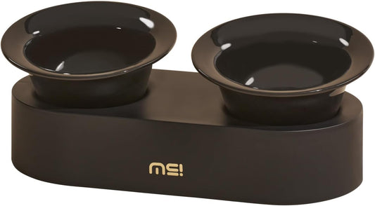 MS!MAKE SURE Raised Cat Bowls Set - Ceramic Dishes with Non-Slip Stand, 9° Tilted, Lead & Cadmium Free, for Small Dogs and Cats, 6.5" Wide - 2 x 320ML (10.8 oz), Black