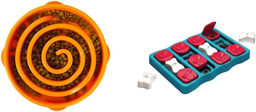 Outward Hound Slow Feeder Dog Bowl & Interactive Puzzle, Large/Regular, Orange
