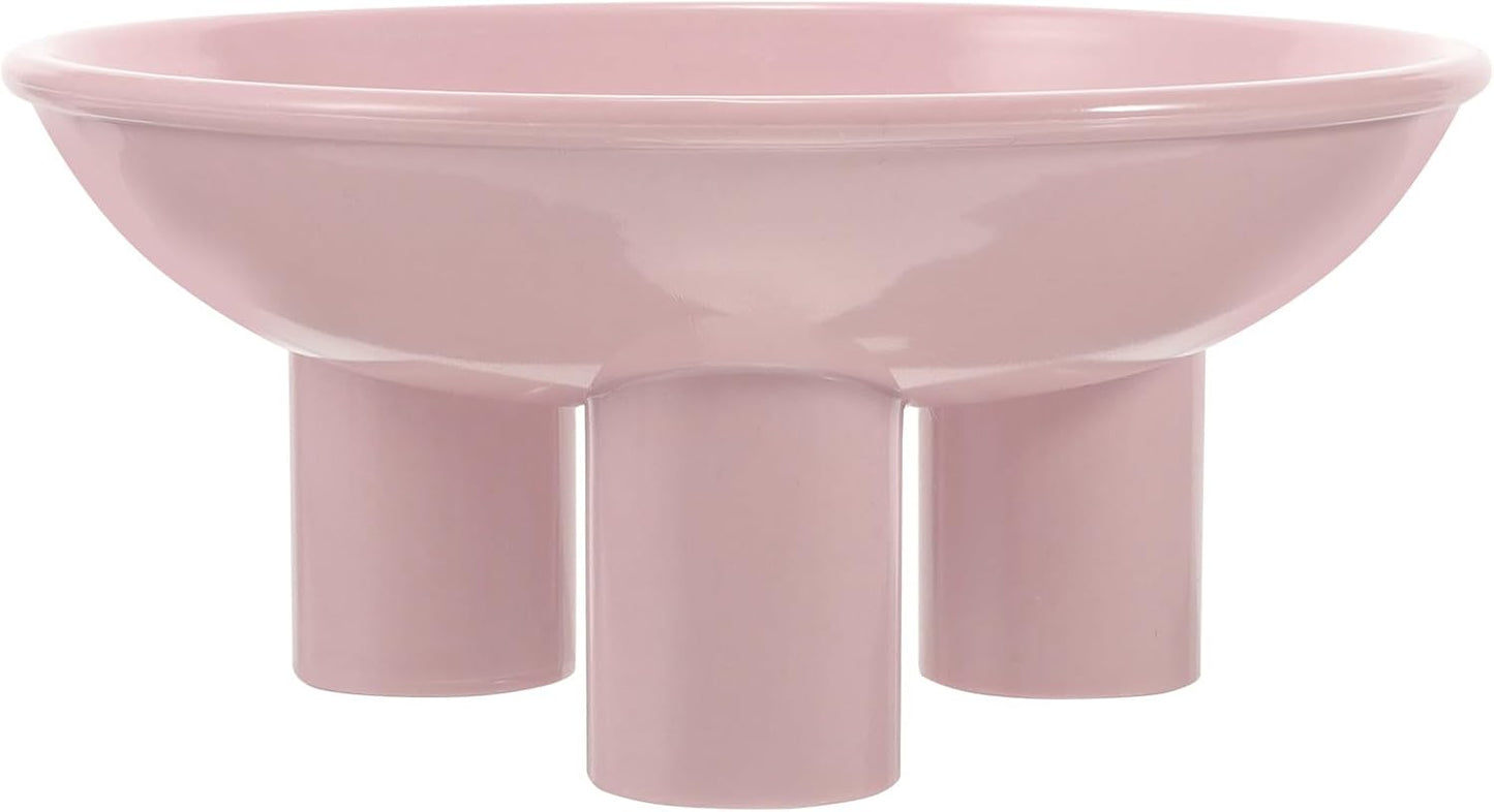 Elevated Cat Bowl and Raised Pet Food Dish, Ergonomic Wide Opening Tilted Plastic Feeder, Three-Leg Stand for Neck Support, Pink Raised Feeding Bowl for Cats and Dogs