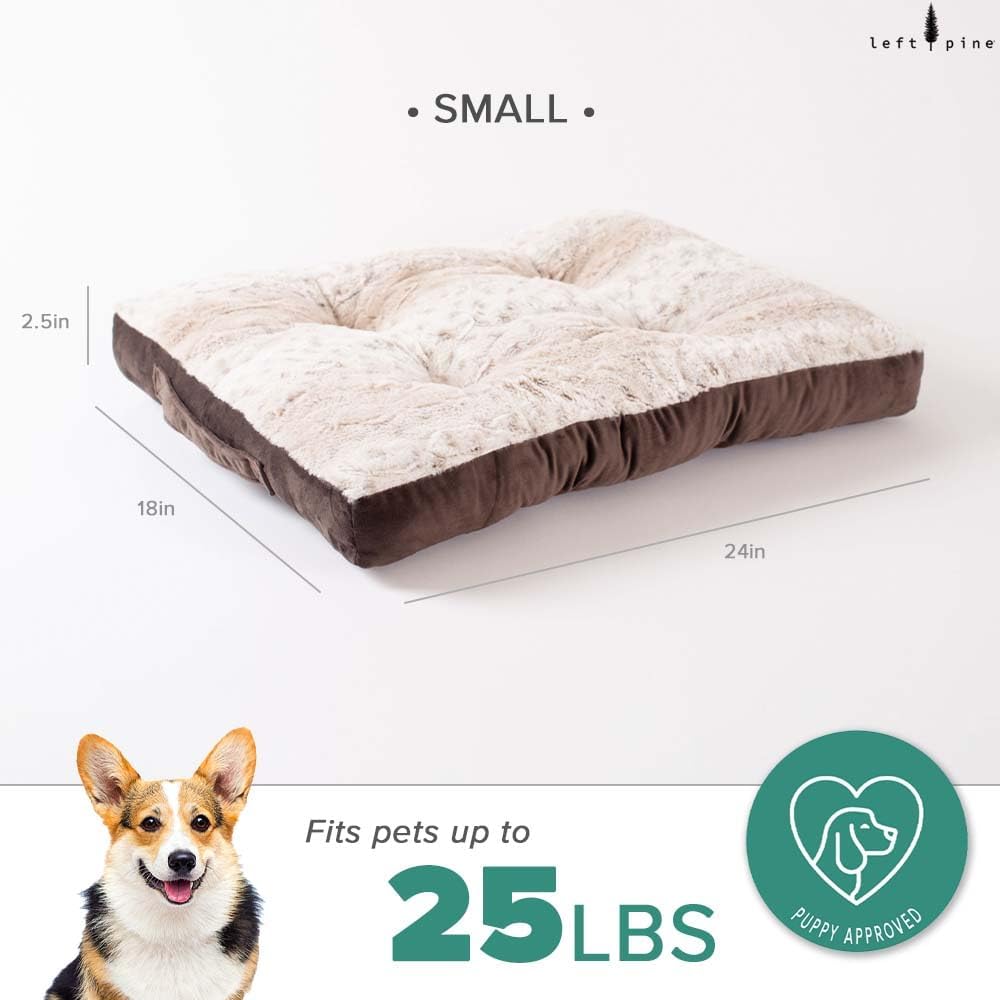 Gusseted Essential Dog Mat, Plush Pet Bed - Deluxe Sleeping Mat for Puppies or Small Dogs - Fluffy, Recycled Fiber Filling, Machine Washable, Fits in Crate (Tan Spotted, Small)