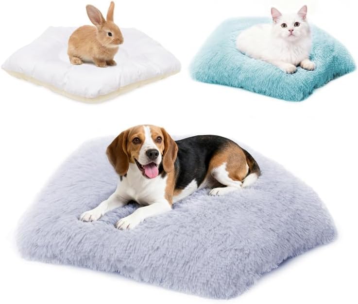 Washable Dog Bed, Small Dogs Beds, 2 PCS Removable Washable Fluffy Pet Bed Cover, Replaceable Dog Crate Pad, Calming Puppy Bed, Comfy Kennel Pad, Plush Cat Mat, 24" x 16", Gray + Blue Green
