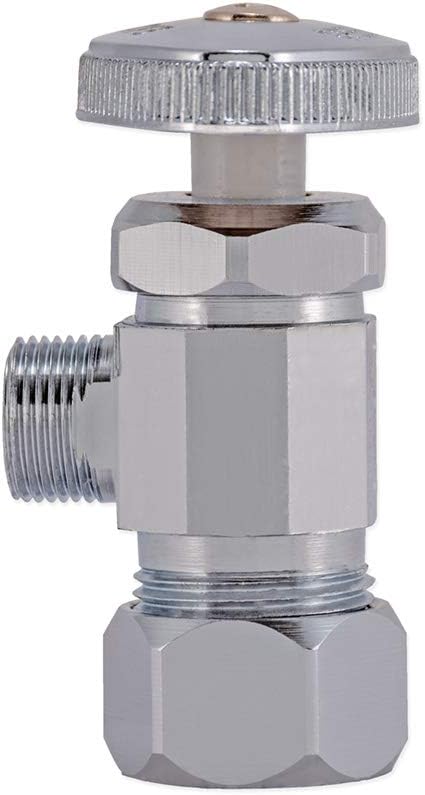 Eastman Multi-Turn Angle Stop Valve with Nut and Sleeve, 3/8 Inch OD x 5/8 Inch OD, Chrome Plate, 48290LF