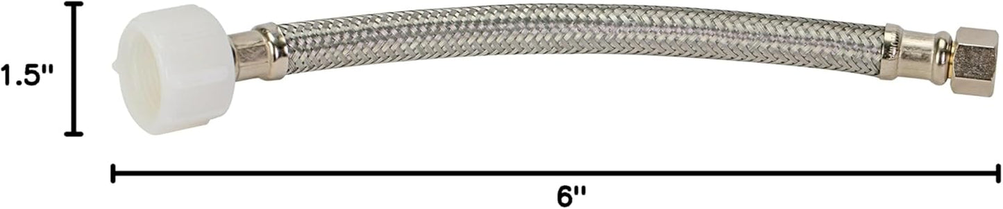 Fluidmaster B1T06 Toilet Connector, Braided Stainless Steel - 3/8 Female Compression Thread x 7/8 Female Ballcock Thread, 6-Inch Length