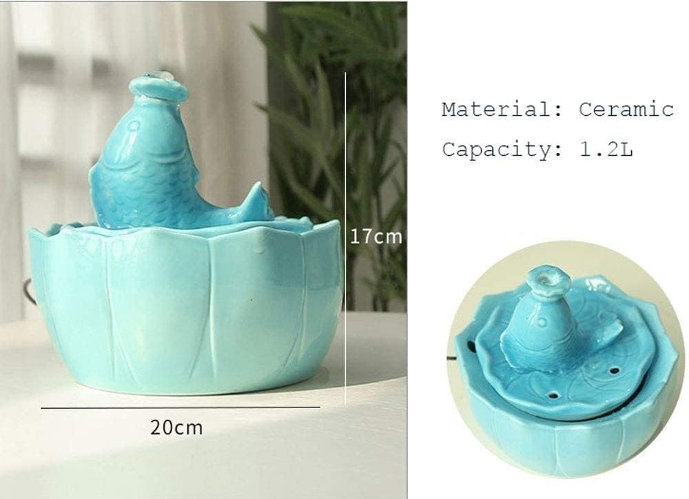 Fountain Cat Water Fountain with Filter,Ceramic Pet Drinking Fountain for Cats and Dogs Automatic Pet Water Dispenser Silent NonSlip Pet Water Dispenser (Color : Light Blue) (White)