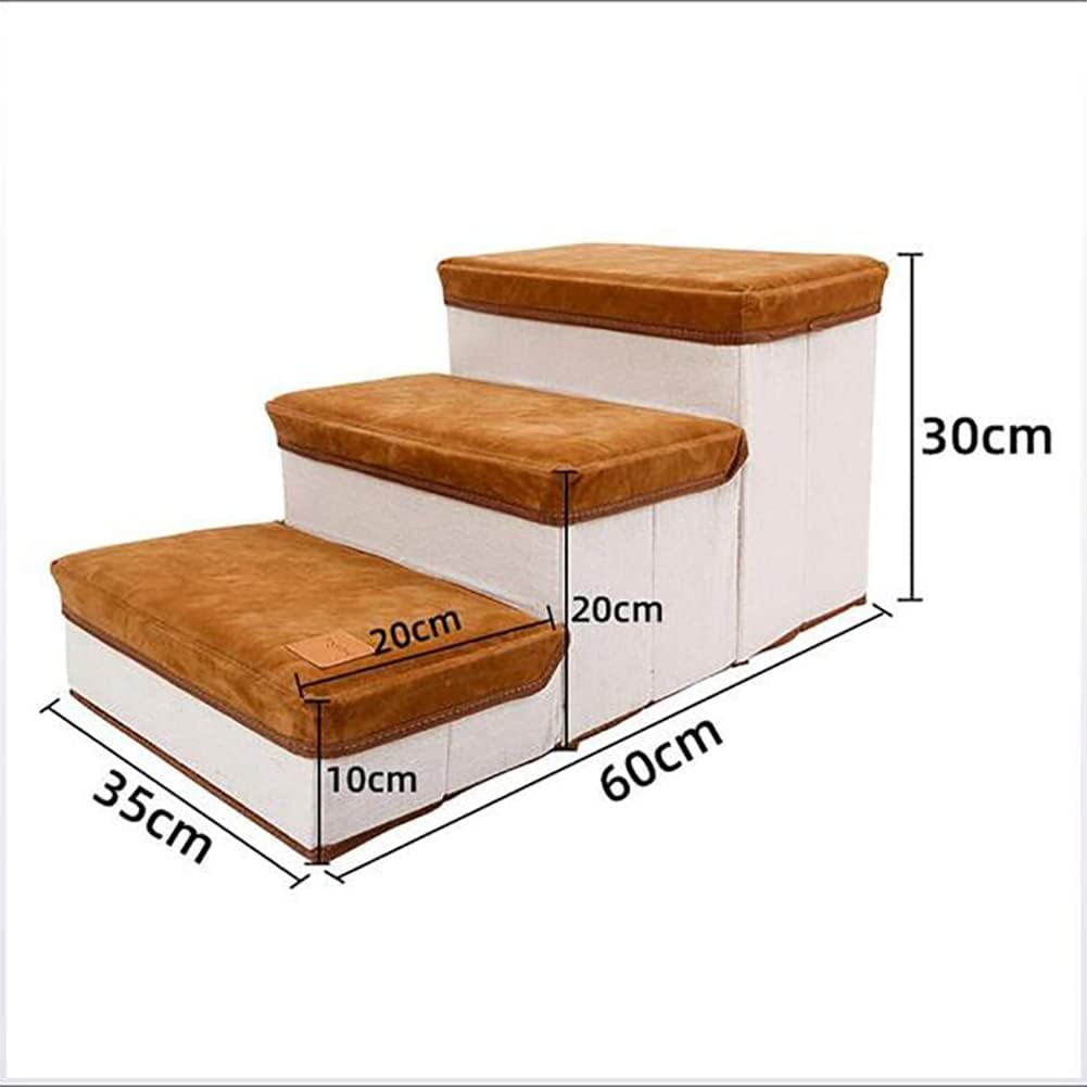 Foldable Storage Pet Dog Stairs Plush Pet Climbing Ramp Small Dog Three-Step Ladder Holds Up to 25Kg B (A)