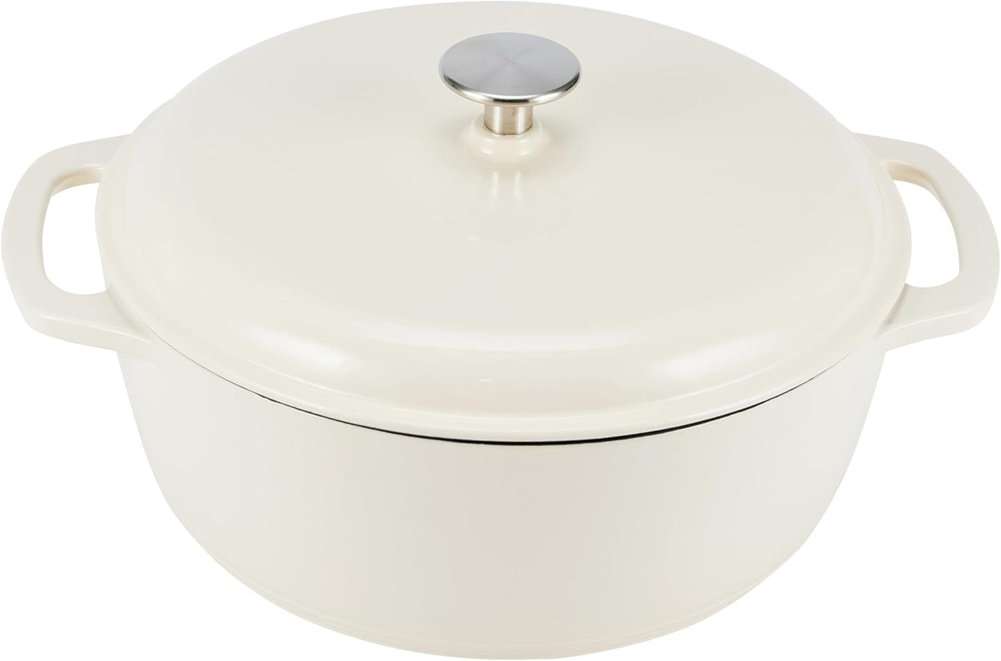 Amazon Basics Enameled Cast Iron Dutch Oven Pot with Lid, Oven Safe, Heavy-Duty, Dual Handles for Baking, Roasting, Stews, Round, 6-Quart, White