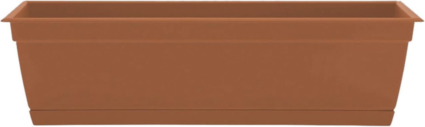 Bloem Dayton 24" Terra Cotta Recycled Plastic Rectangle Window Box Planter with Saucer Tray for Indoor and Outdoor Gardening