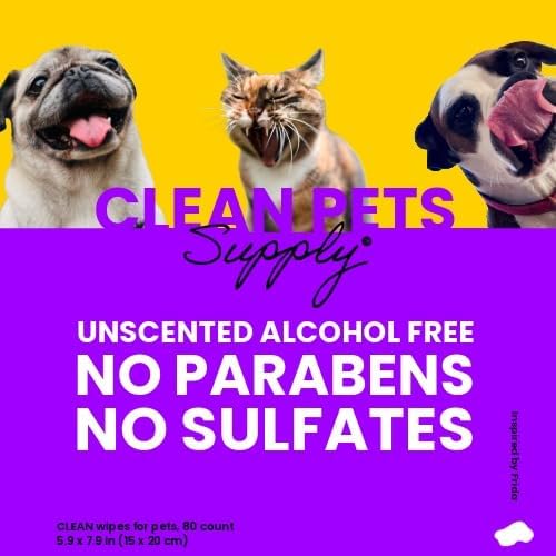 Unscented Dog Grooming Wipes | Hypoallergenic Pet Wipes for Dogs & Cats | Gentle Daily Cleaning for Paws, Face, Body & Butt | 80 Count