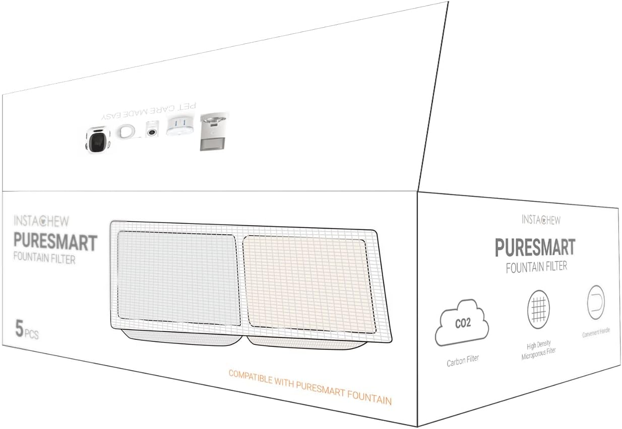 INSTACHEW Replacement filter Pack of 5 for Cats and Dogs, Compatible with Purrflow Pet Water Fountain and Puresmart Cat Fountain