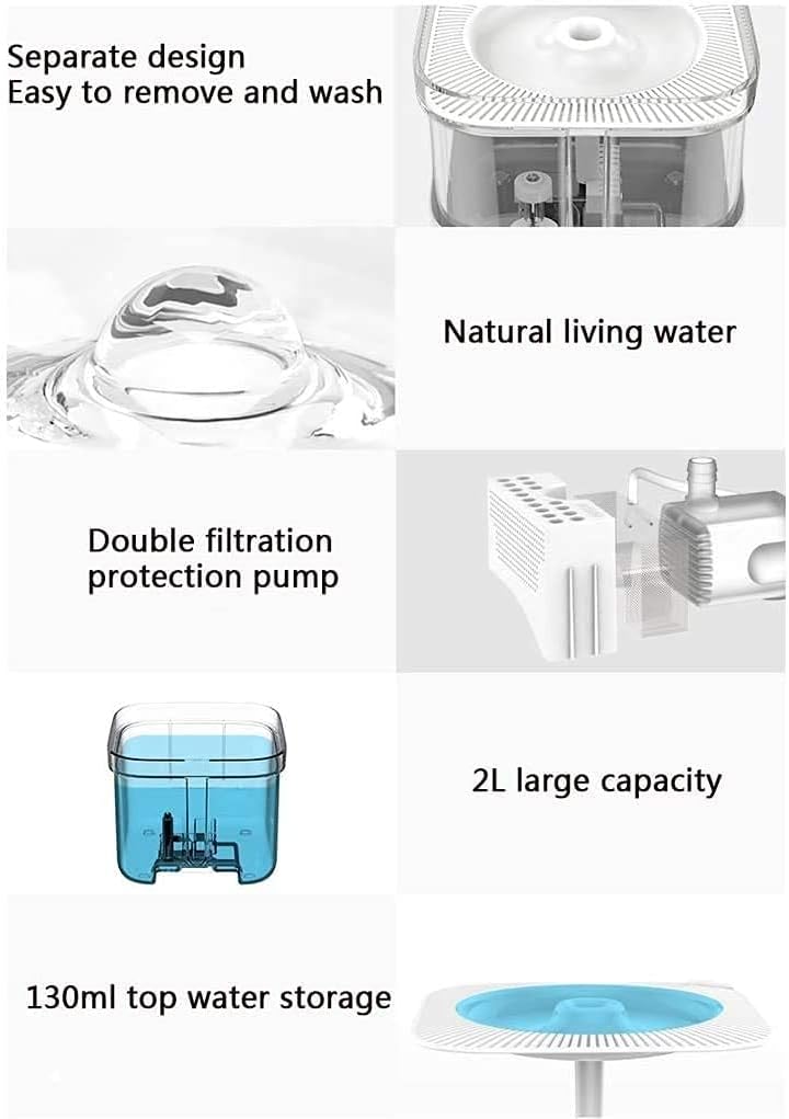 Cat Water Fountain 2L Automatic Pet Water Fountain with Auto Shut-Off Pump Water Level Window Ultra-Quiet for Cats Dogs Automatic Cat Water Dispenser