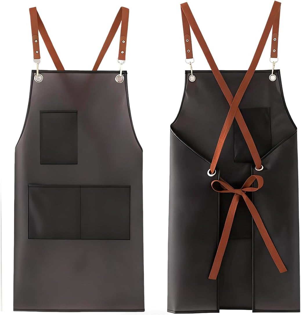 2 Pack Waterproof Translucent Apron with Large Pockets,Cross Back Apron Cooking Apron for Dishwashing,Cleaning Fish,