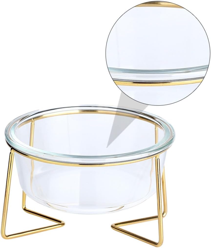 Milisten Glass Pet Feeding Bowl Raised Feeder 800ml Slanted Glass Dog Cat Food Bowl with Metal Stand for Neck Protection Elevated Pet Feeder for Indoor Use Random Style