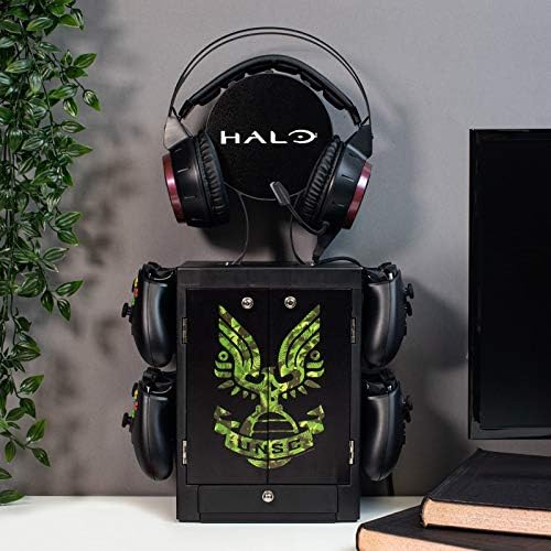 Numskull Official Halo Gaming Accessory Locker & Storage Stand – Holds 10 Games/DVDs, 4 Controllers, Headset, and Accessories – Durable & Compact Organizer – Official Halo Merchandise