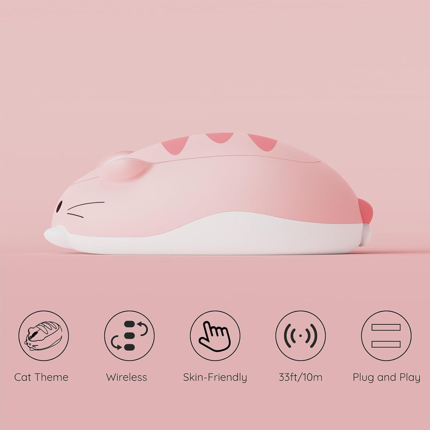 Akko Cat Theme Wireless Gaming Mouse Pink, Tri-Mode Mouse BT3.0/BT5.0/2.4G, Cute Optical Cordless Cartoon Mice for Computer/Laptop/Desktop/PC, Compatible with Mac/Win (Pink Angie)