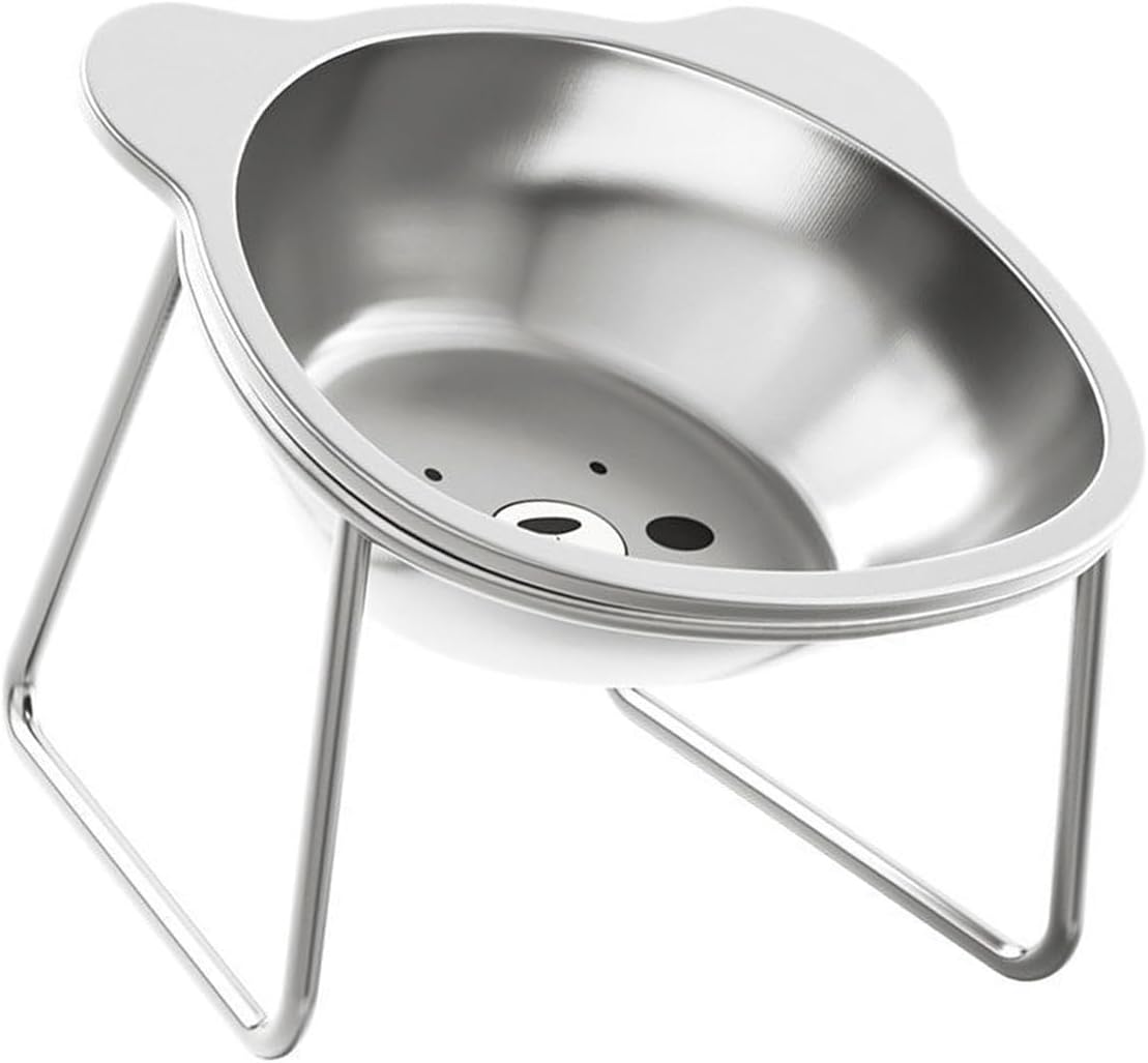 Elevated Cats Bowl, Beard Friendly, Raised Food Stainless Steel Pet Food with Metal Stand for Small Dog Stainless Steel Raised with Stand
