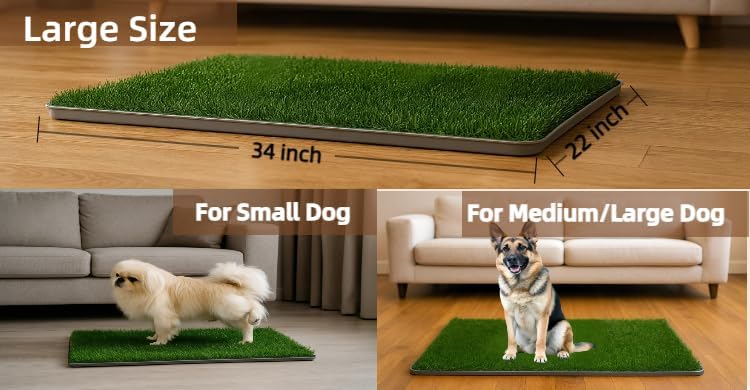 Large Dog Grass Pad with Tray, 34x22 Inch Puppy Potty Training System with Artificial Grass & Pheromone Pee Pad, Non-Slip Silicone Base for Easy-Clean Indoor Outdoor Use