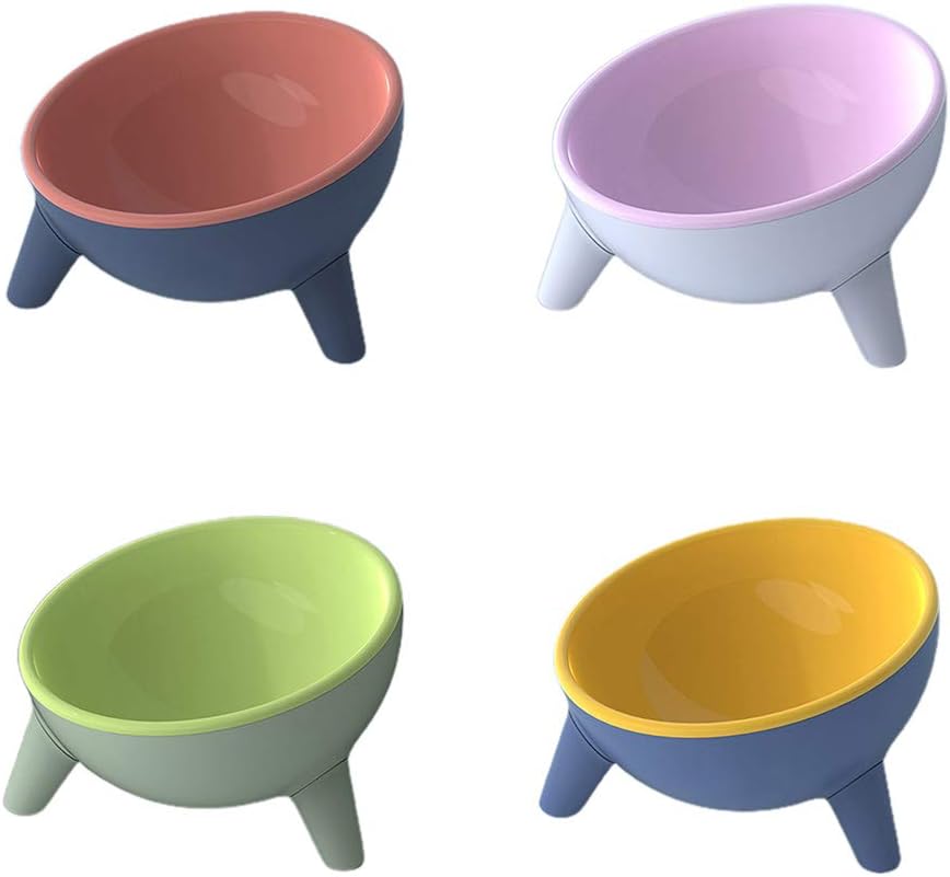 Tilted Pet Bowl, 15 Degree Tilted Cat Feeder Protect for Cat Spine, Elevated Dog Bowl with Stand, Non Slip Pet Feeding Station (Green)