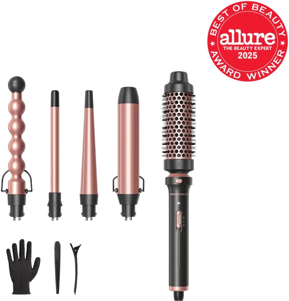 Wavytalk 5 in 1 Curling Wand Set, Multi Curl, Curling Wand Set with Thermal Brush and 4 Interchangeable Ceramic Curling Wand(0.5”-1.25”), Instant Heat Up Wand Curling Iron