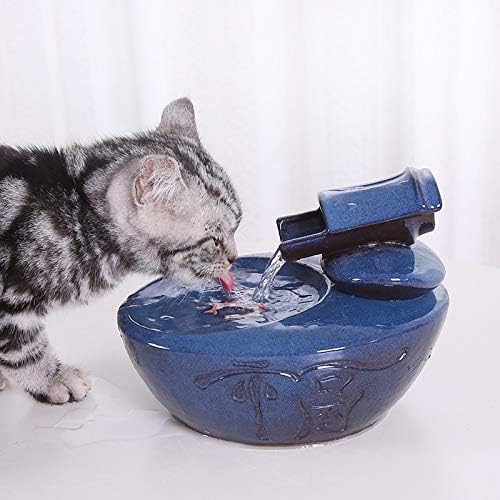 Pet Drinking Water Fountain for Cat Dog -Automatic Circulation Pet Water Dispenser Ceramic (BPA-Free) Filtered Water for Your Pet Silent Non-Slip (Blue 1.0L)
