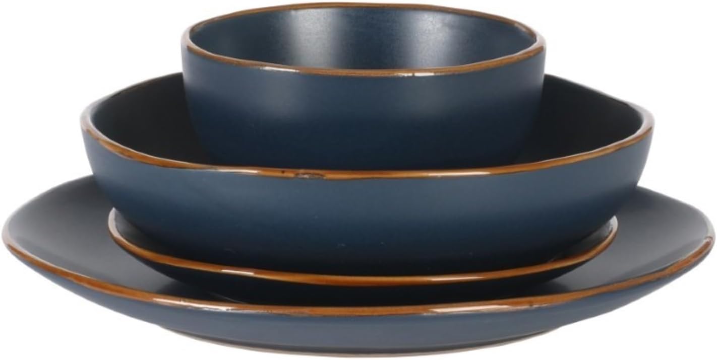Gibson Home Hazeltine 16-Piece Navy Blue Stoneware Dinnerware Set – Plates and Bowls, Durable Ceramic Kitchen Dinner Set