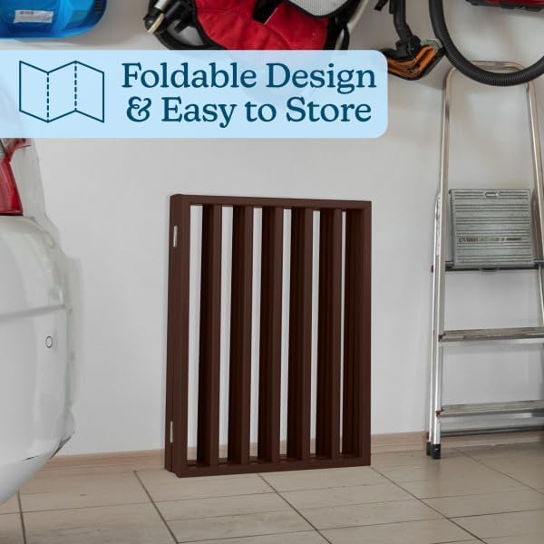 Pet Gate – Dog Gate for Doorways, Stairs or House – Freestanding, Folding, Accordion Style, MDF Wooden Indoor Dog Fence by Petmaker (4 Panel, Brown)