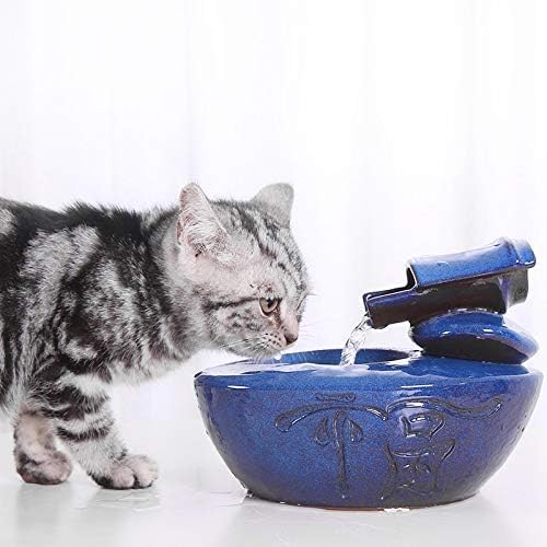 Pet Drinking Water Fountain for Cat Dog -Automatic Circulation Pet Water Dispenser Ceramic (BPA-Free) Filtered Water for Your Pet Silent Non-Slip (Blue 1.0L)