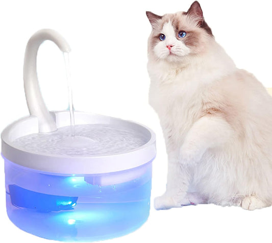Cat Water Fountain, Automatic Pet Water Fountain with Faucet, Birds Shower Dog Water Drinking Dispenser with LED Indicator for Cats Dogs Small Animals,White