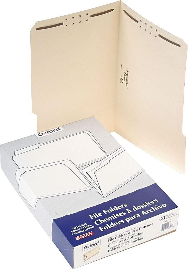 Pendaflex Manila Fastener Folders, Legal Size, 2 Fasteners, 1/3 Cut, 50/BX (FM313EE)