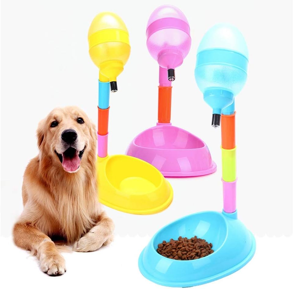 Stand Type Food Dish Pet Supplies Dog Food Bowl Automatic Water Drinker Dispenser Bottle Cats Drinking Fountain (Color : Blue) (Pink)