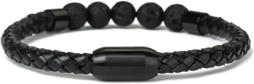 Healing Balancing Genuine Leather Beads Bracelet Magnetic Clasp Bracelet 8.5"