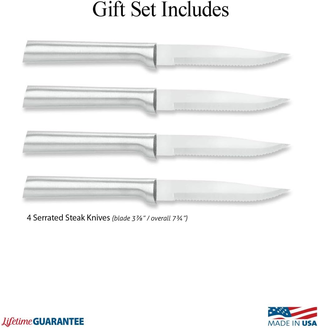 Rada Cutlery Four Serrated Steak Knives ProPack (DS4S), 4-Piece Knife Set, Stainless Steel Blades, Silver Handle