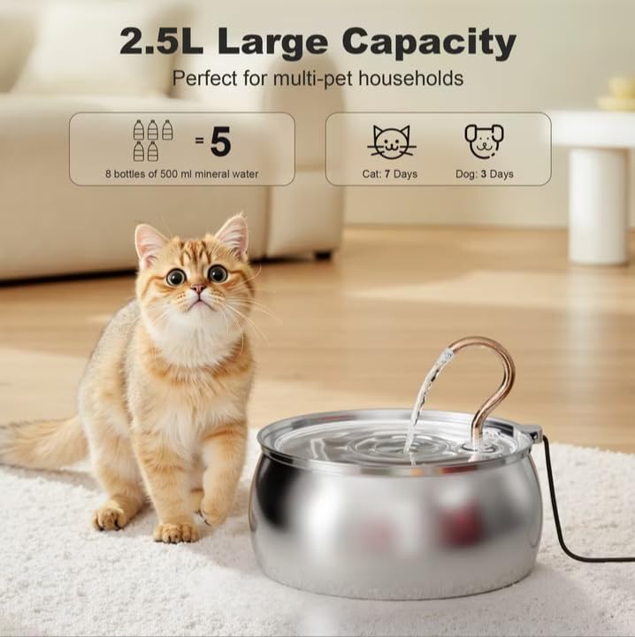 Casfuy PWS-161 Stainless Steel Swan-Neck Copper Spout Dog & Cat Water Fountain, 85-oz