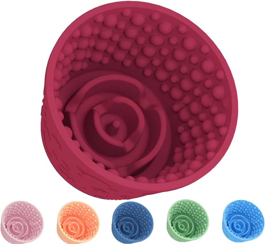 Dog Lick Bowl, Anxiety Relief Silicone Slow Feeder Treat Dispenser, Anti-chocking Pet Dish, Non-Slip Licking Bowl Interactive Entertainment Dog Puzzle Toy for Small & Medium-Dark Red