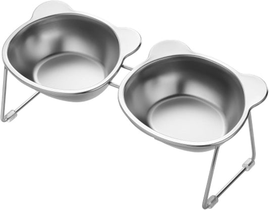 304 Stainless Steel Cats Feeders Double Bowls Antislip Food and Water Bowl Feeding for Small Dog Kittens Elevated Cats Bowl with Stand