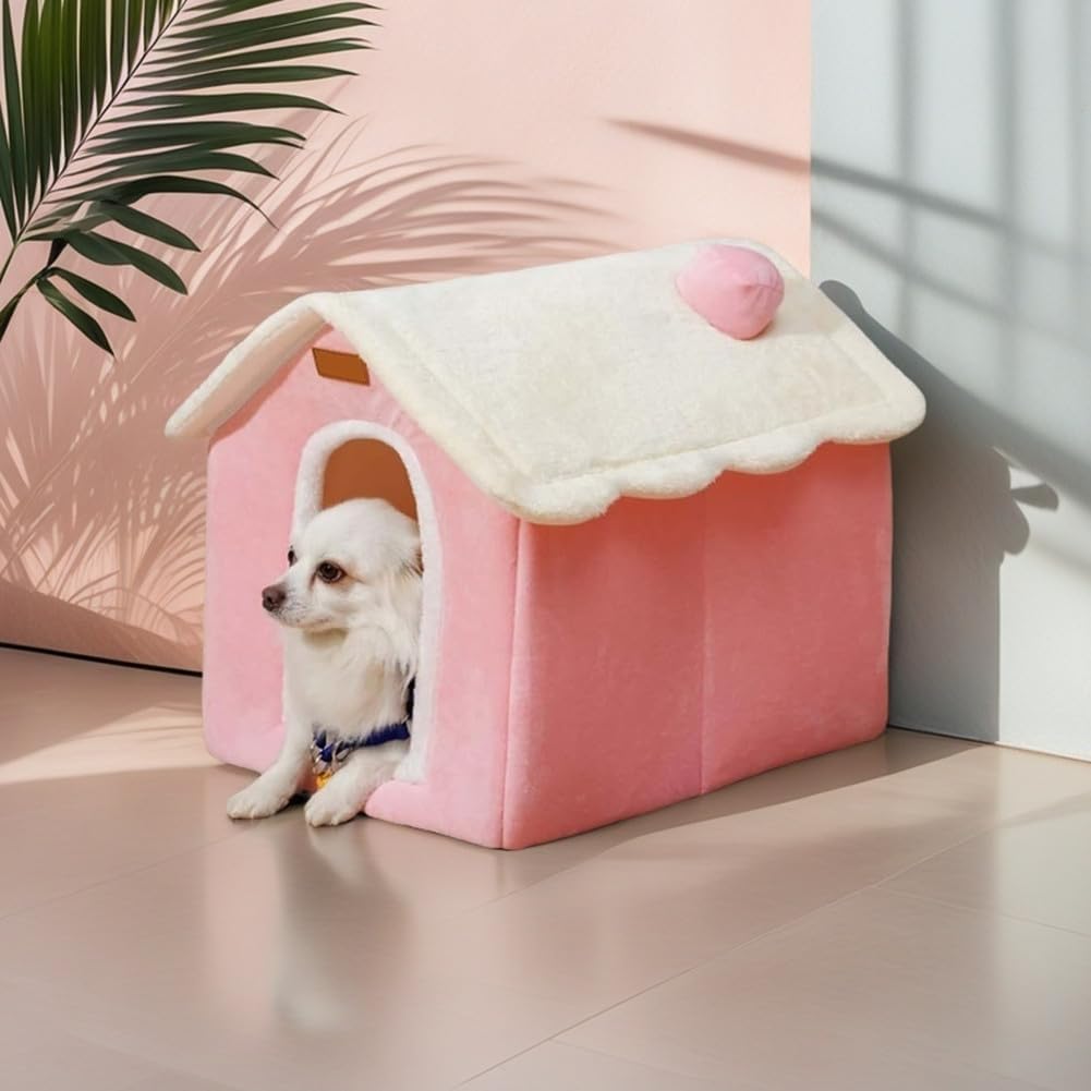 Dog House Indoor Memory Sponge, Foldable Dog House Kennel Bed Mat with Cushion for Small Medium Large Dogs Cats, Winter Warm Cat Nest Puppy Cave Sofa Pet Products (Pink, XL)