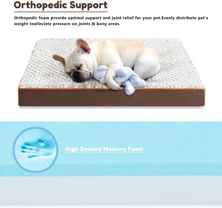 Figopage Orthopedic Dog Beds Large Sized Dog, Memory Foam Dogs Bed with Removable Cover, Washable Pet Mat Non-Slip Bottom, Waterproof Pet Crate Pad, 42×28, Brown