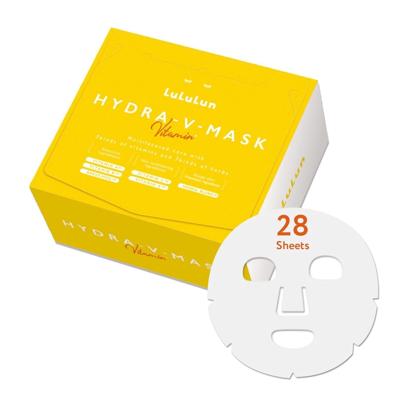 Lululun 28 EA Vitamin C Face Mask for Women & Men with 7 Herbs & 7 Vitamins for Pore Firming & Even Toning Skin, Daily Face Masks Skincare, Hydrating Facial Mask, Face Mask Sheets from Japan HYDRA V