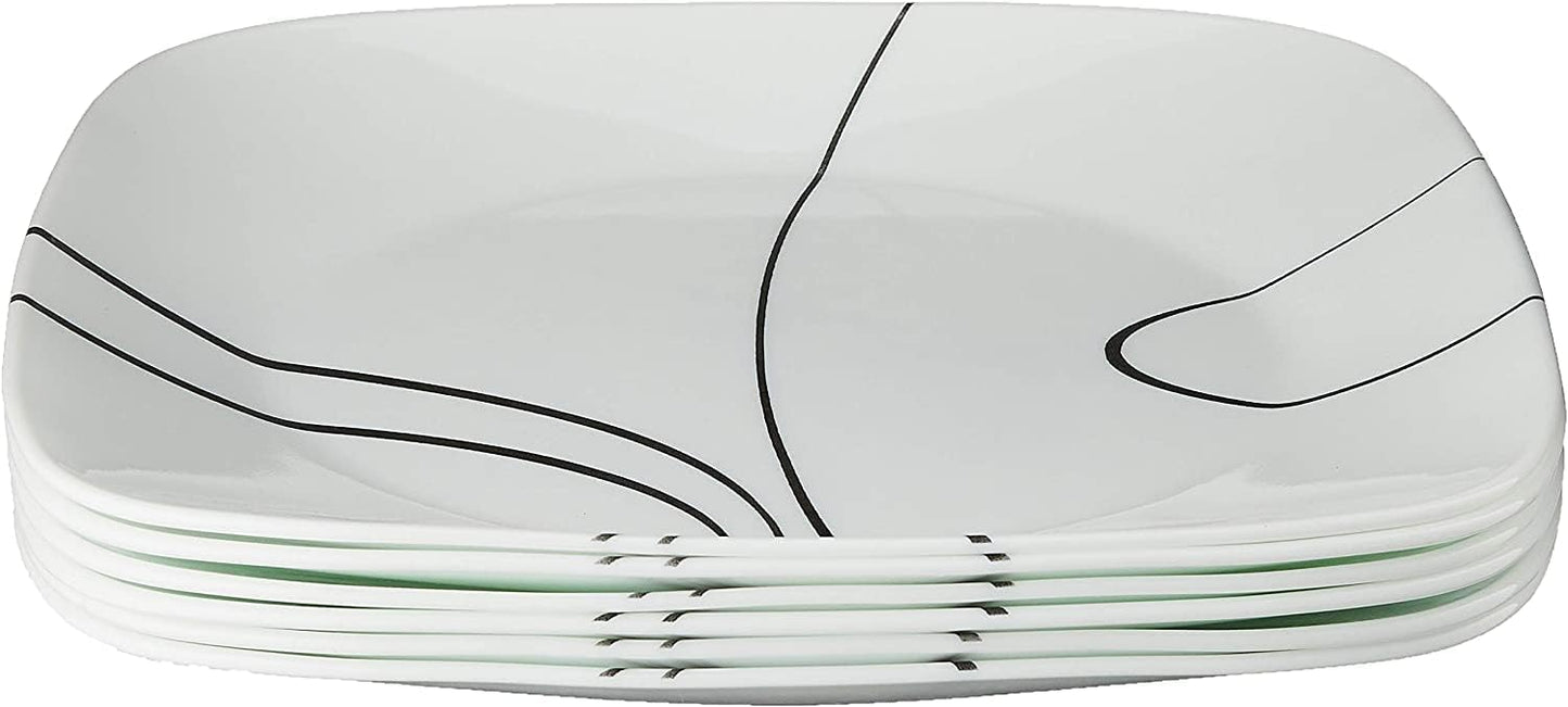 Corelle Square Simple Lines Dinner Plate Set, 6 Pack