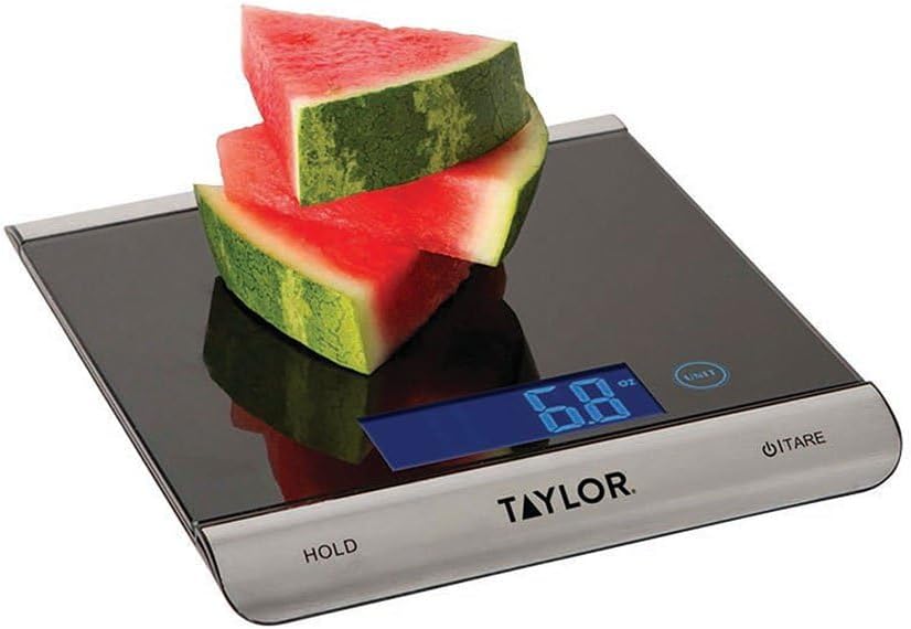 Taylor Pro Ultra High Capacity Digital Kitchen Food Scales, Compact Professional Standard with Precision Accuracy and Tare Feature, Black Glass And Stainless Steel, Weighs 15 kg Capacity