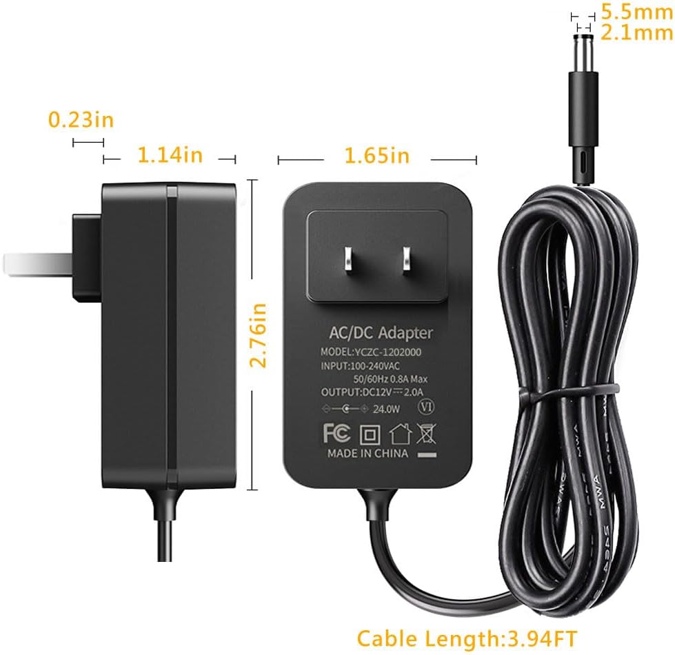 12V 2A Power Supply, AC 120V to DC12V 5.5x2.1mm Jack Converter, 12 Volt LED Driver 24W Adapter Transformer for Strip Lights, Surveillance Cameras, External HDD, Monitor, CCTV (Pack of 2)