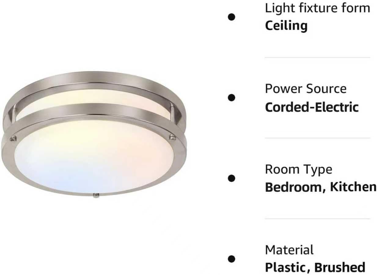 hykolity 10 inch Flush Mount LED Ceiling Light Fixture, 17W 1100lm, 2700K/3000K/3500K/4000K/5000K Adjustable Ceiling Lights, Brushed Nickel Saturn Dimmable Lighting for Hallway Bathroom - 2 Pack