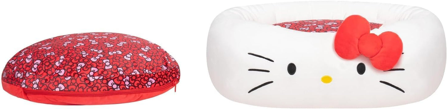 Hello Kitty and Friends Hello Kitty Pet Bed - Pet Bolster Bed with Character Design and Machine Washable Removable Insert - Medium Pet Bed