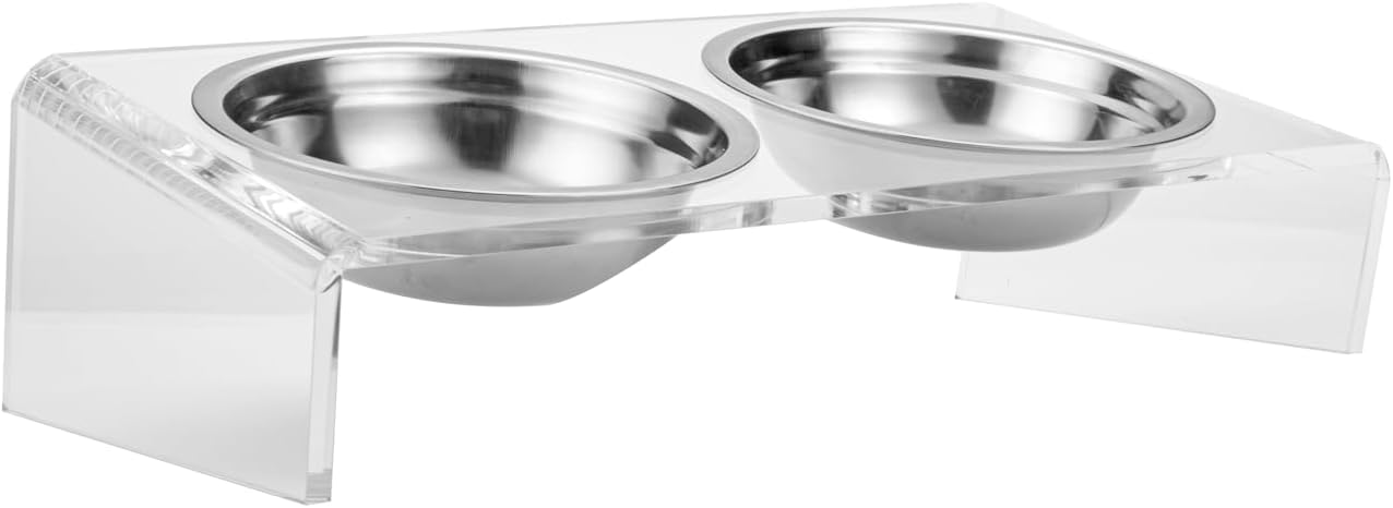 Elevated Cat & Dog Bowls Stand with 2 Stainless Steel Dishes, 【12° Tilt & 4.5in Height】 Acrylic Pet Feeder for Easier Swallowing & Comfort, Anti-Slip Food Water Bowl Holder for Medium Cat/Dog